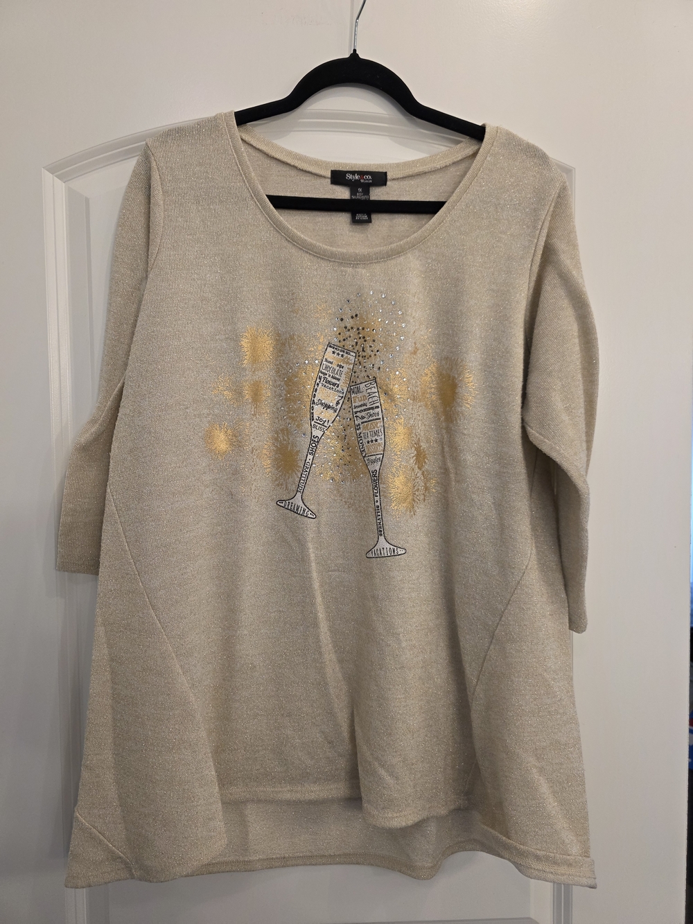 Style & Co. Champagne Graphic Sparkle Cream Tunic